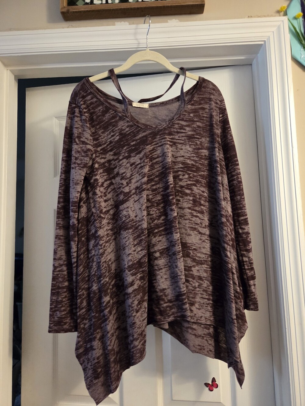 Women's long sleeve tunic top purple thin & light free size says small runs big